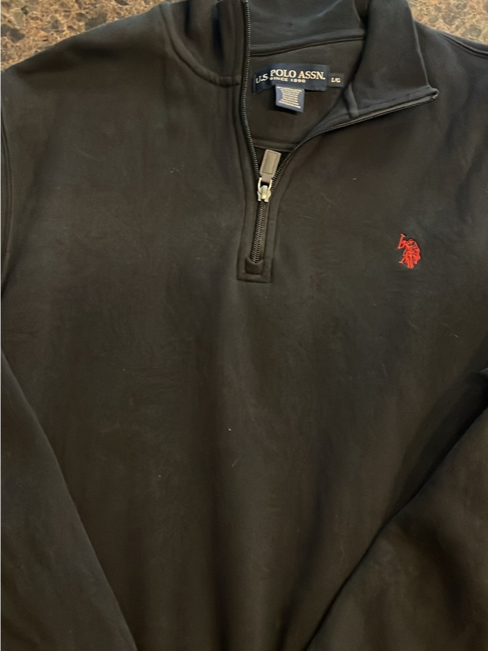 U.S. Polo Assn. Black Quarter-Zip Sweater with Red Logo